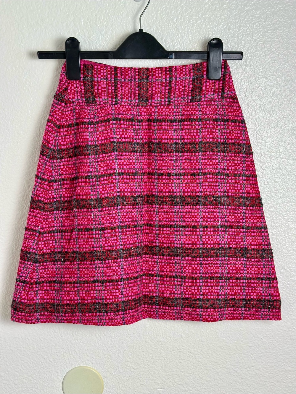 Kate Spade New York Fuschia Pink Plaid Tweed  Wool/Silk Blend Skirt Size 00